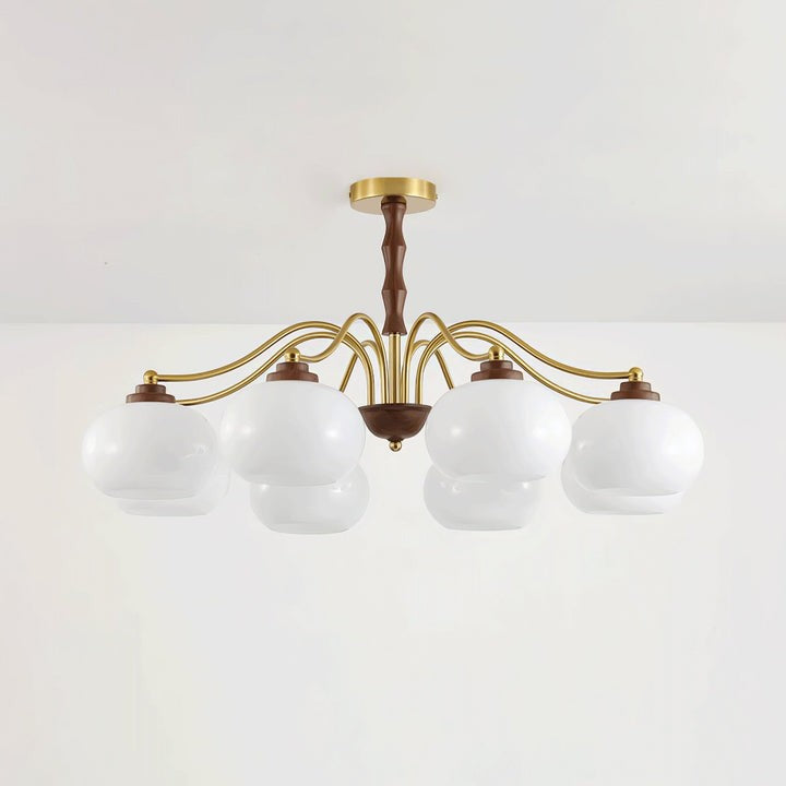Walnut-Tone Glass Globe Ceiling Chandelier