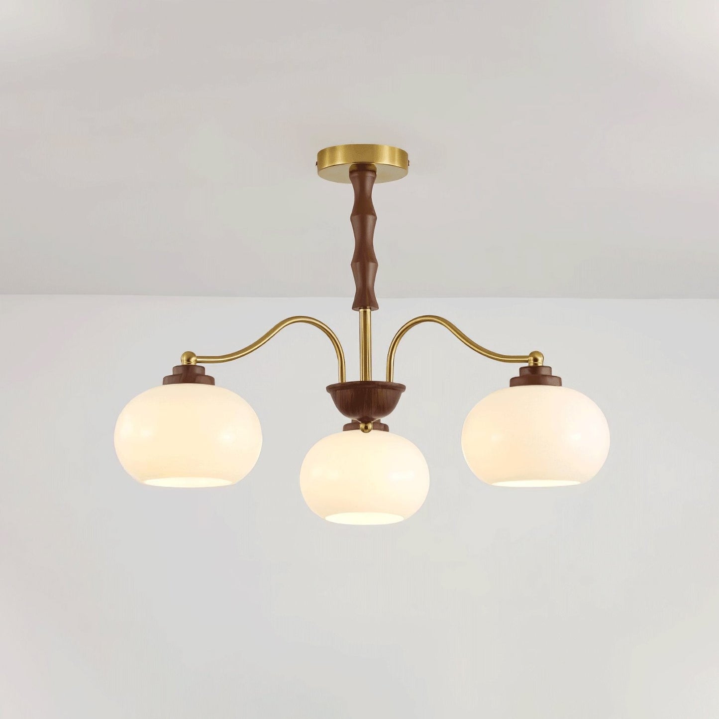 Walnut-Tone Glass Globe Ceiling Chandelier