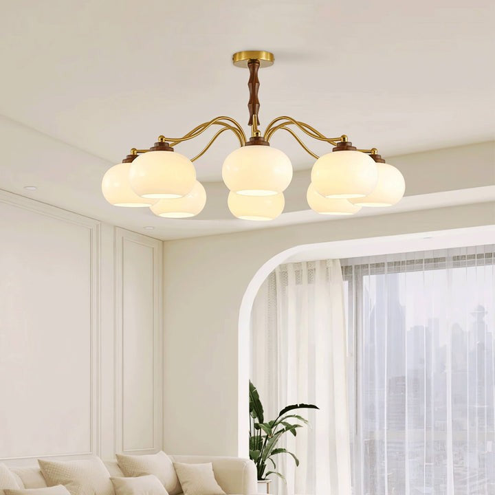 Walnut-Tone Glass Globe Ceiling Chandelier