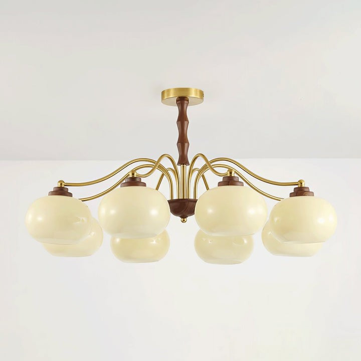 Walnut-Tone Glass Globe Ceiling Chandelier