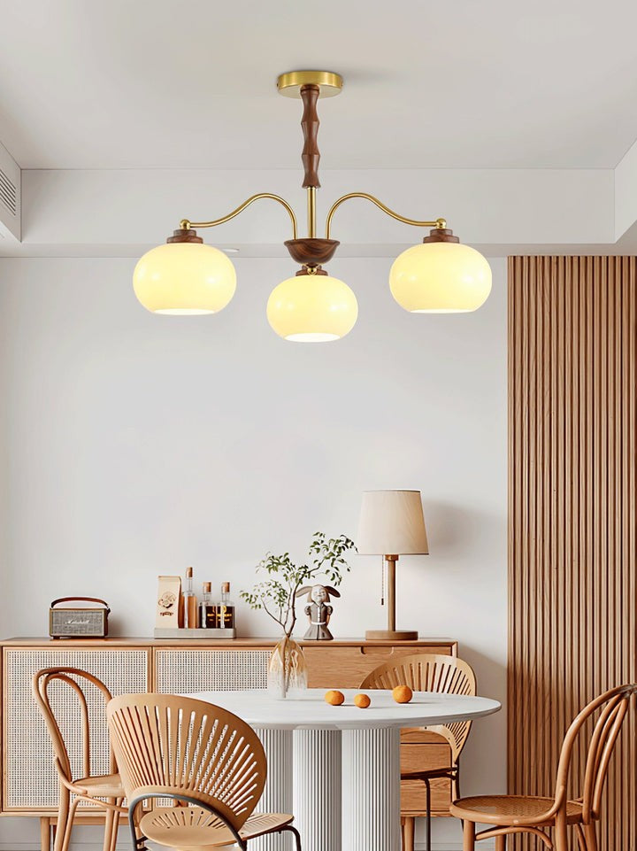 Walnut-Tone Glass Globe Ceiling Chandelier