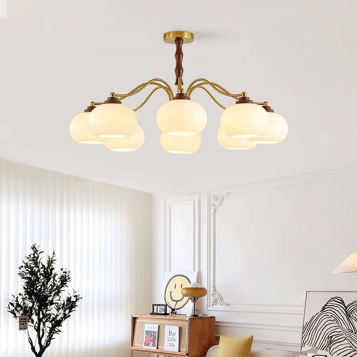 Walnut-Tone Glass Globe Ceiling Chandelier