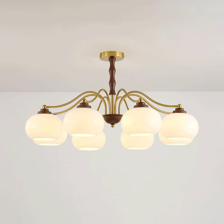 Walnut-Tone Glass Globe Ceiling Chandelier