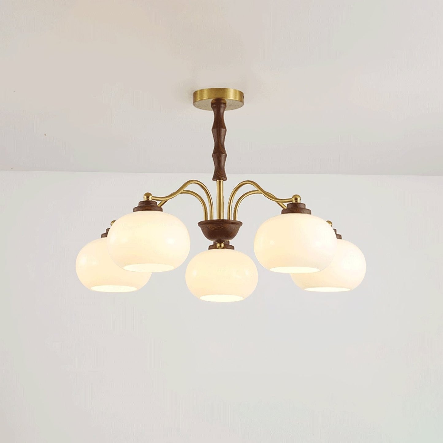 Walnut-Tone Glass Globe Ceiling Chandelier