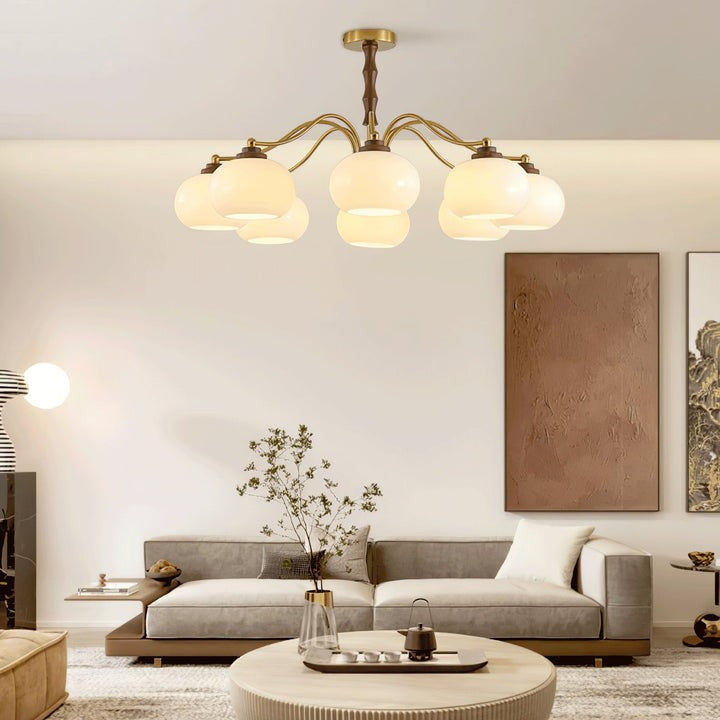 Walnut-Tone Glass Globe Ceiling Chandelier