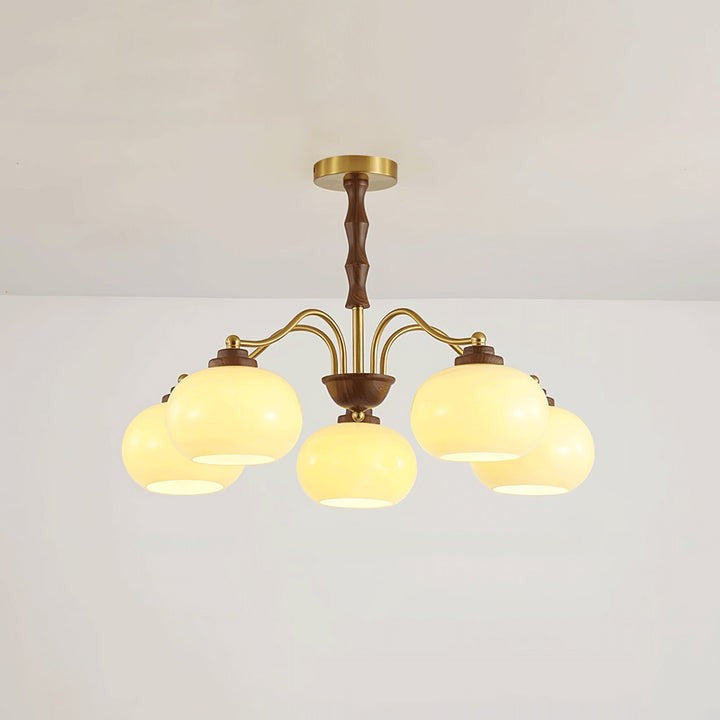 Walnut-Tone Glass Globe Ceiling Chandelier