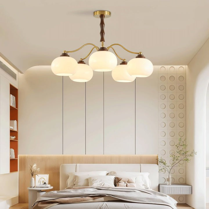 Walnut-Tone Glass Globe Ceiling Chandelier