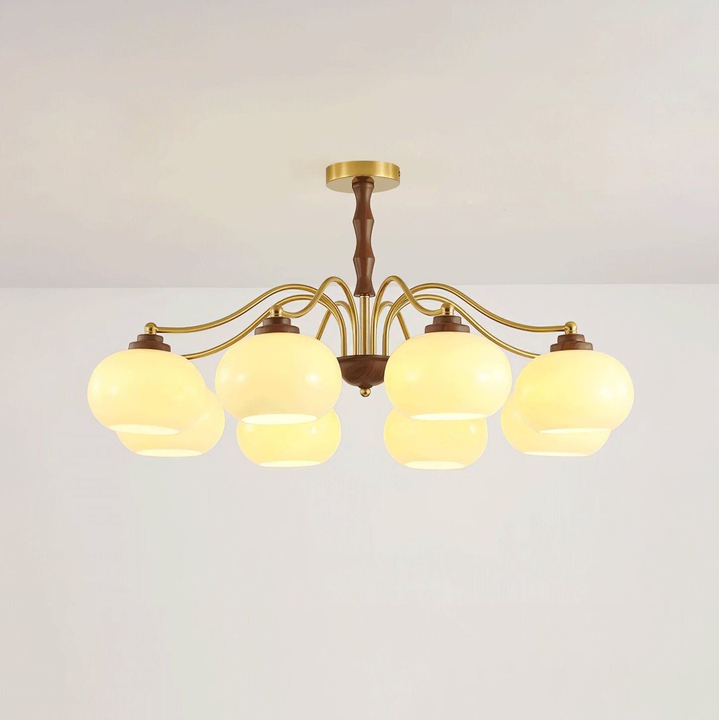 Walnut-Tone Glass Globe Ceiling Chandelier