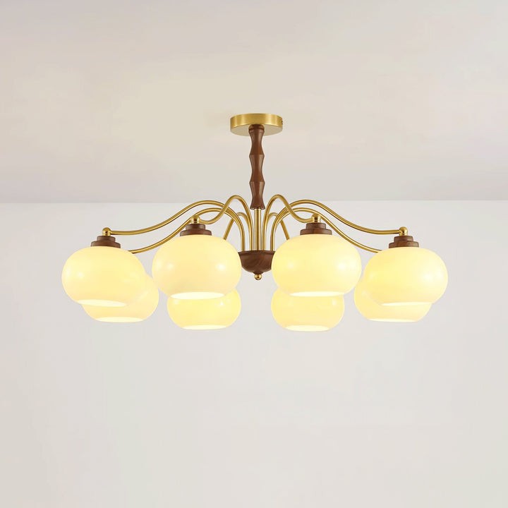 Walnut-Tone Glass Globe Ceiling Chandelier