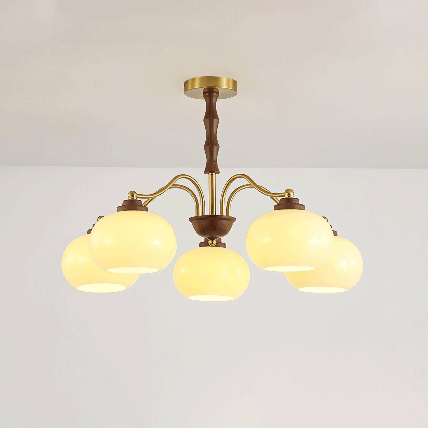 Walnut-Tone Glass Globe Ceiling Chandelier