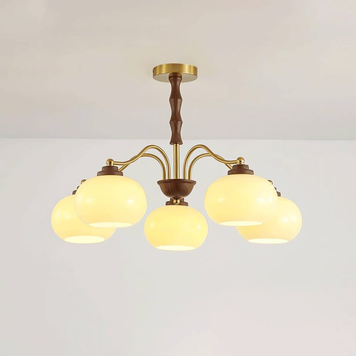 Walnut-Tone Glass Globe Ceiling Chandelier
