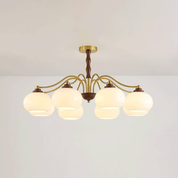 Walnut-Tone Glass Globe Ceiling Chandelier