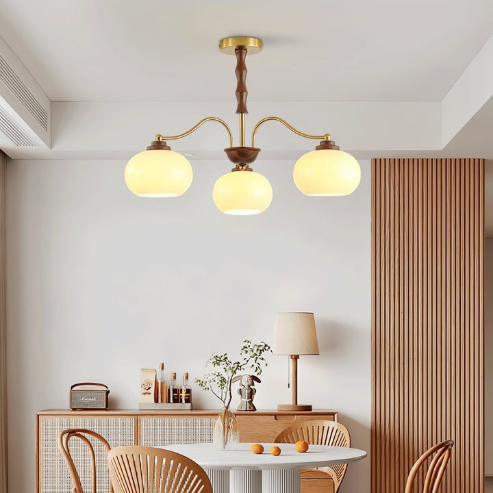 Walnut-Tone Glass Globe Ceiling Chandelier
