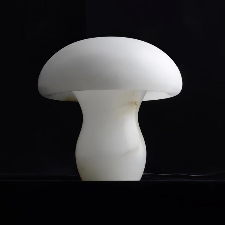 White Alabaster Mushroom Table Lamp with Brass Base