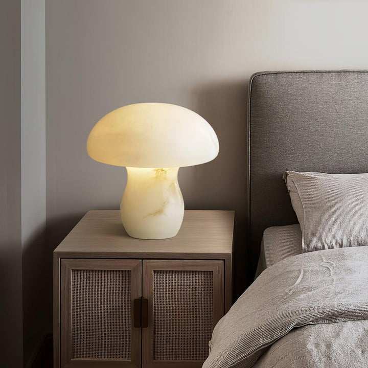 White Alabaster Mushroom Table Lamp with Brass Base