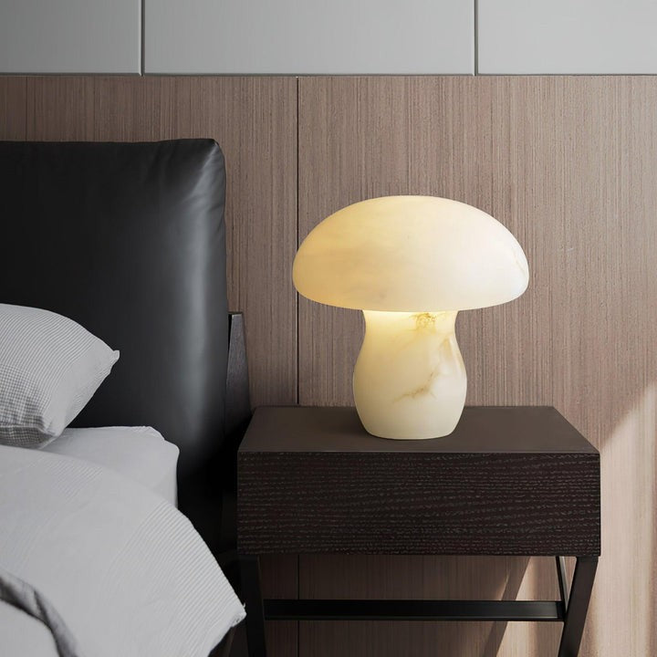 White Alabaster Mushroom Table Lamp with Brass Base