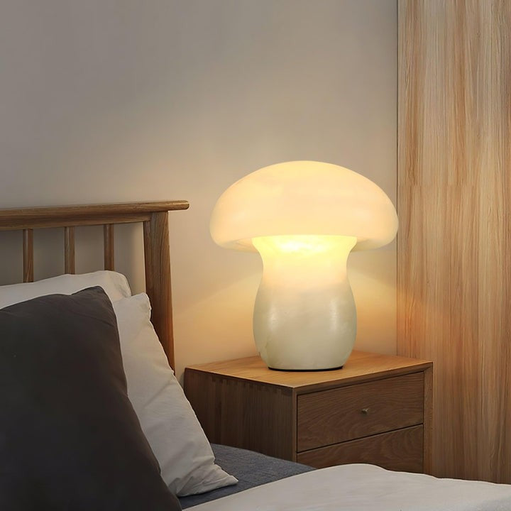 White Alabaster Mushroom Table Lamp with Brass Base