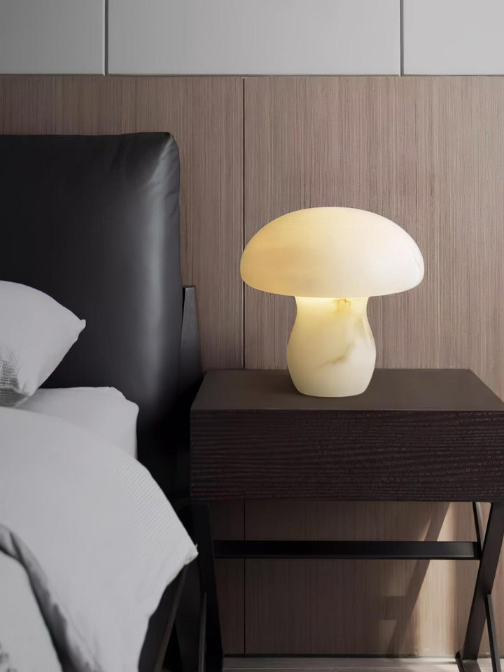 White Alabaster Mushroom Table Lamp with Brass Base