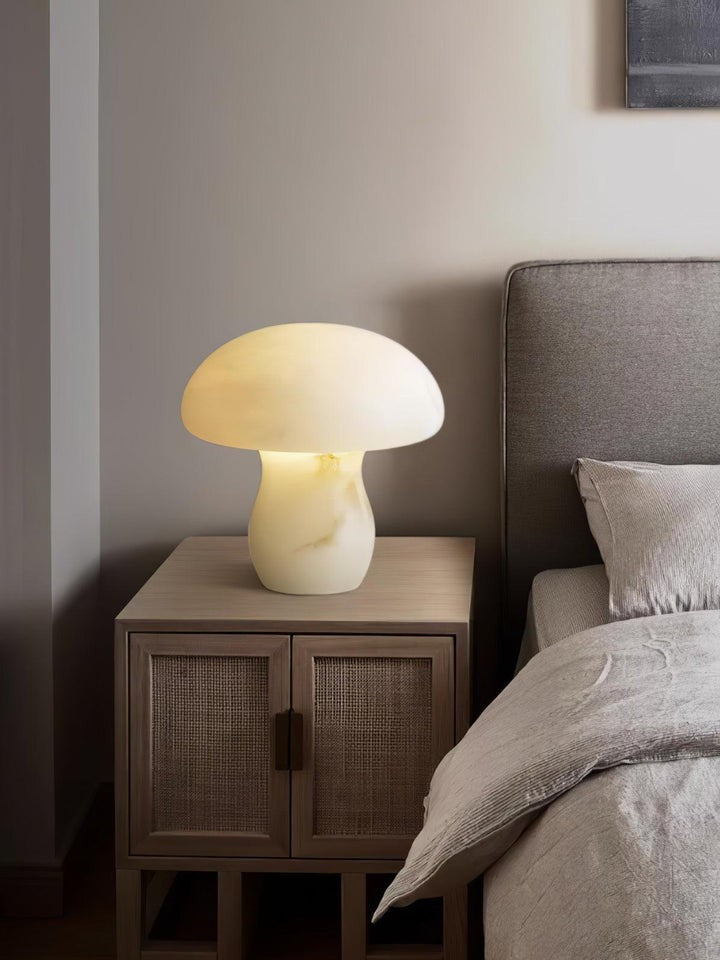 White Alabaster Mushroom Table Lamp with Brass Base
