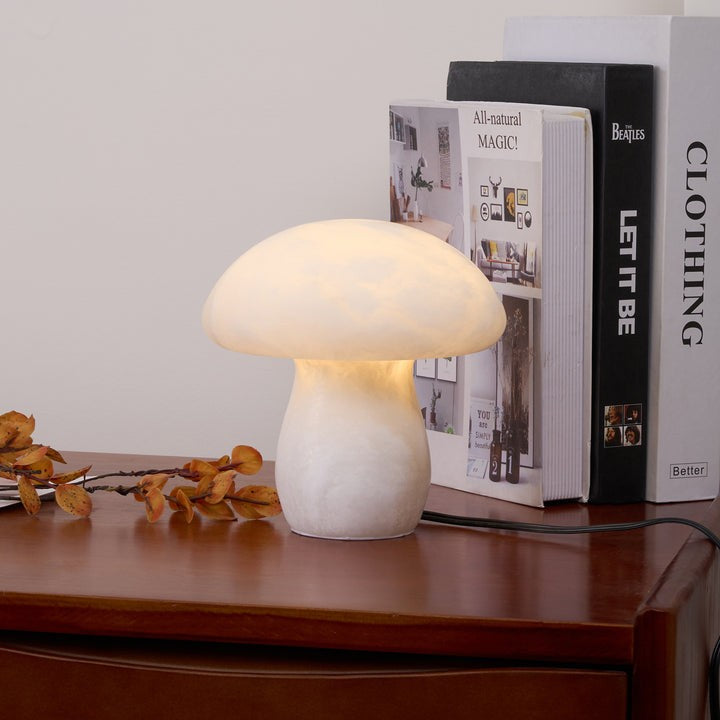 White Alabaster Mushroom Table Lamp with Brass Base