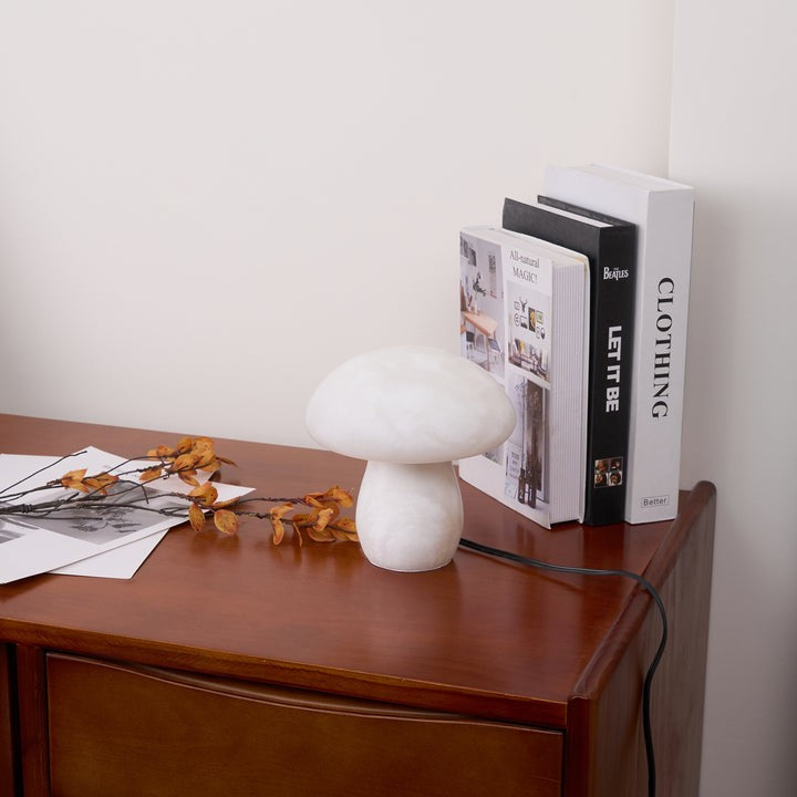 White Alabaster Mushroom Table Lamp with Brass Base
