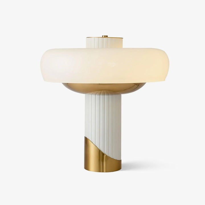 White Glass Dome Table Lamp with Gold Base