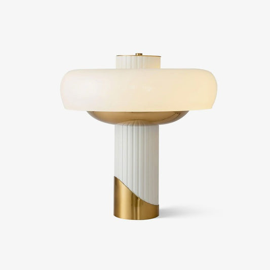 White Glass Dome Table Lamp with Gold Base