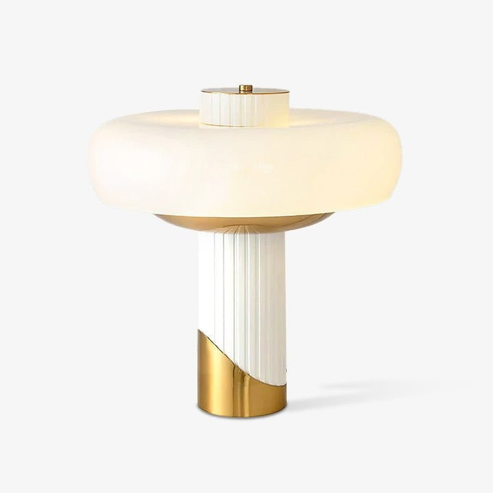 White Glass Dome Table Lamp with Gold Base