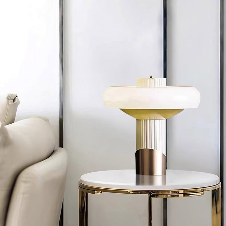White Glass Dome Table Lamp with Gold Base