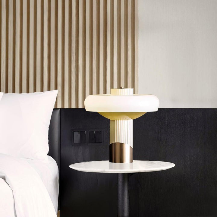 White Glass Dome Table Lamp with Gold Base