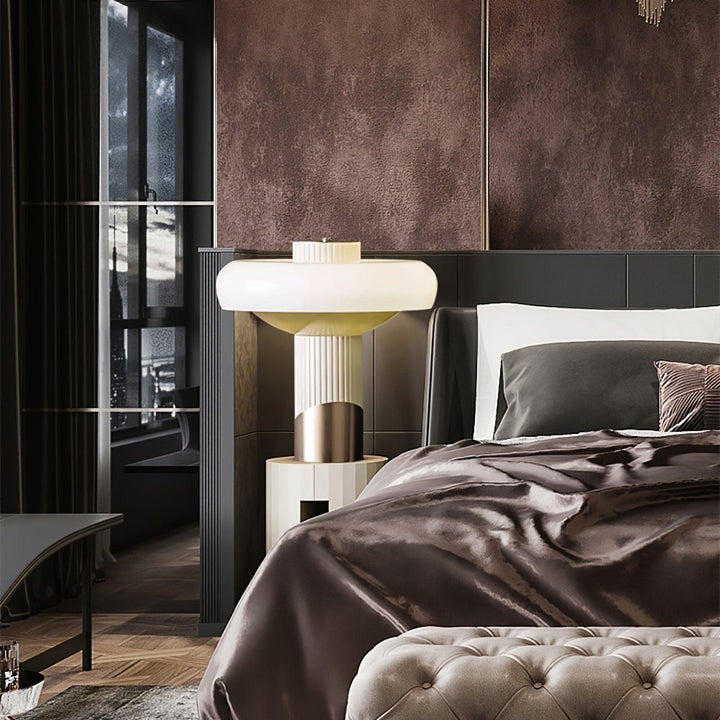 White Glass Dome Table Lamp with Gold Base