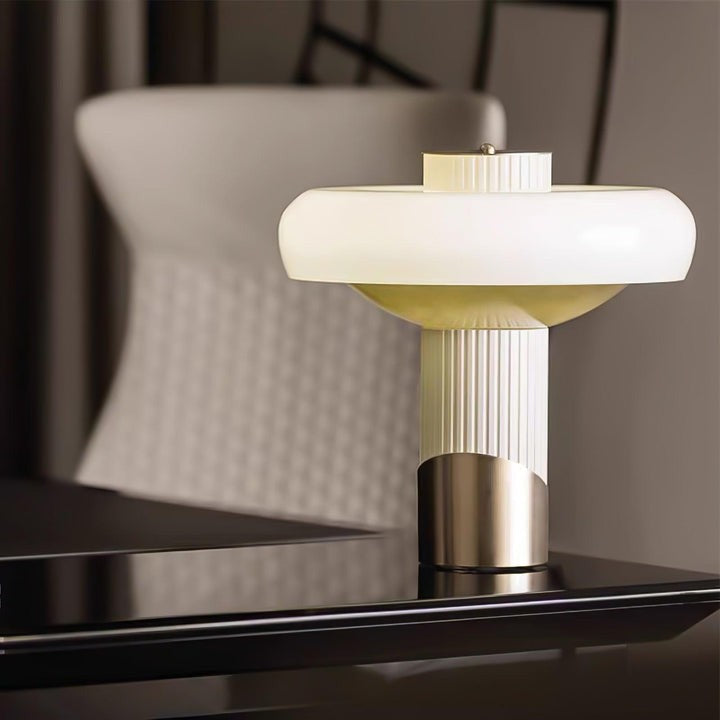 White Glass Dome Table Lamp with Gold Base