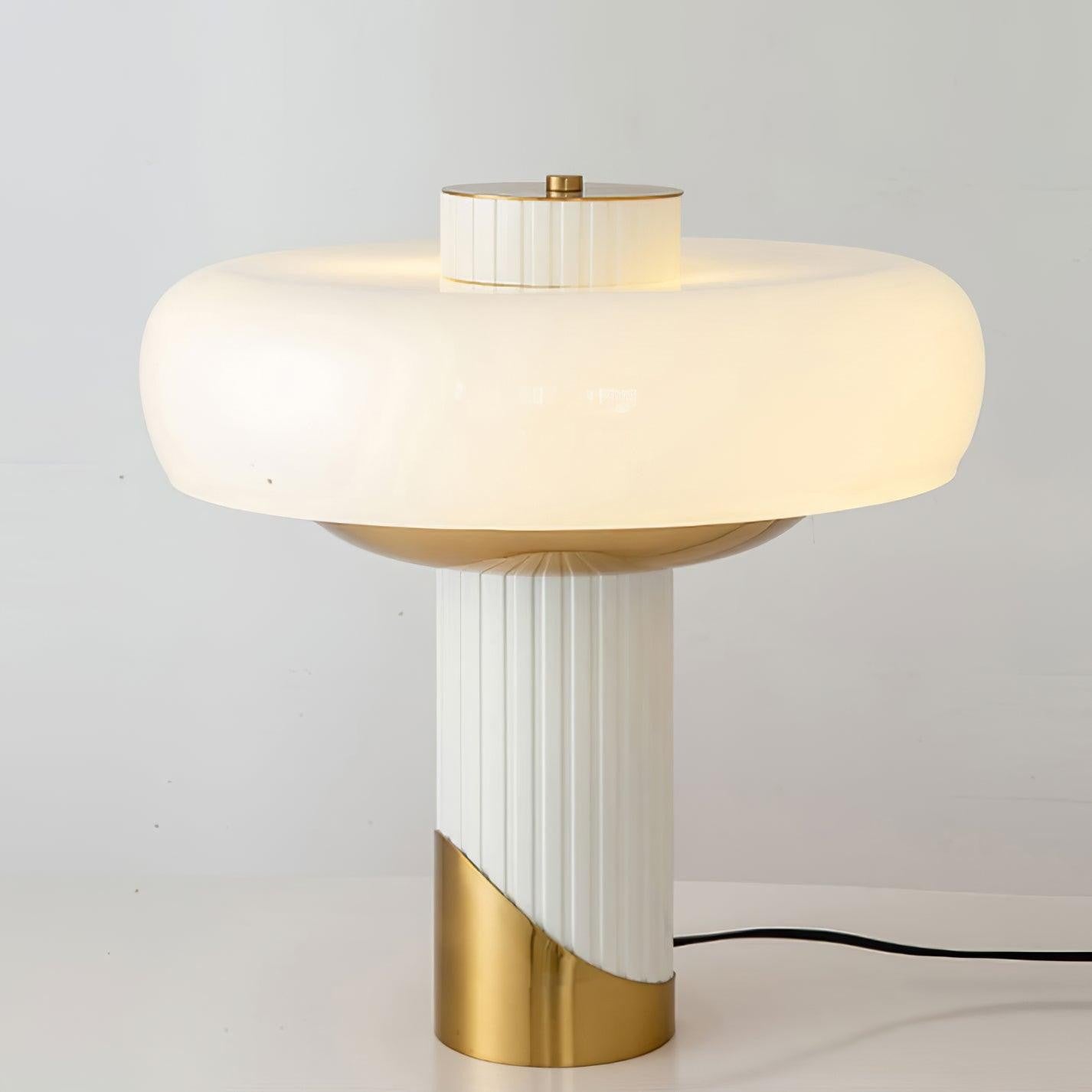 White Glass Dome Table Lamp with Gold Base