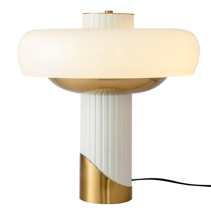 White Glass Dome Table Lamp with Gold Base