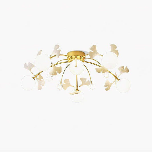 White Glass Globe Multi-Head Ceiling Light with Gold Metal Frame