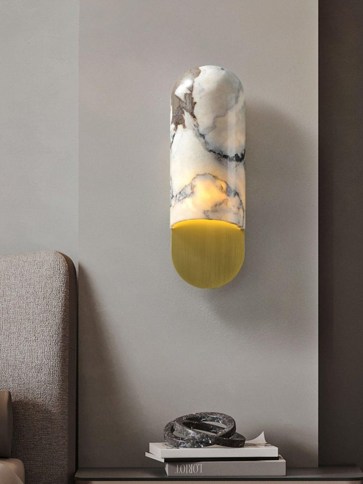 White Marble & Gold Metal LED Wall Light Sconce