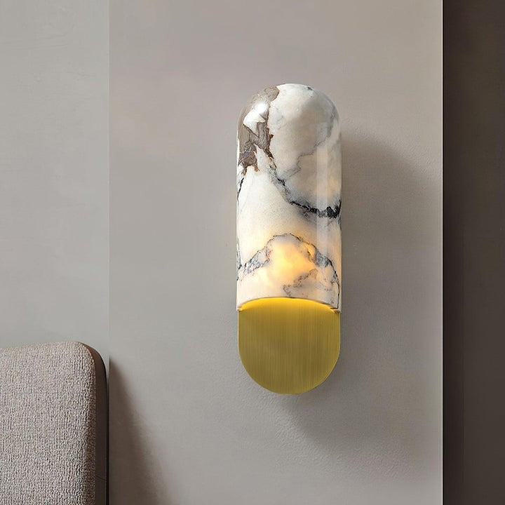 White Marble & Gold Metal LED Wall Light Sconce
