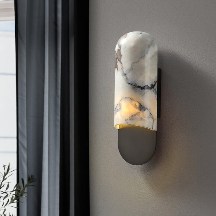 White Marble & Gold Metal LED Wall Light Sconce
