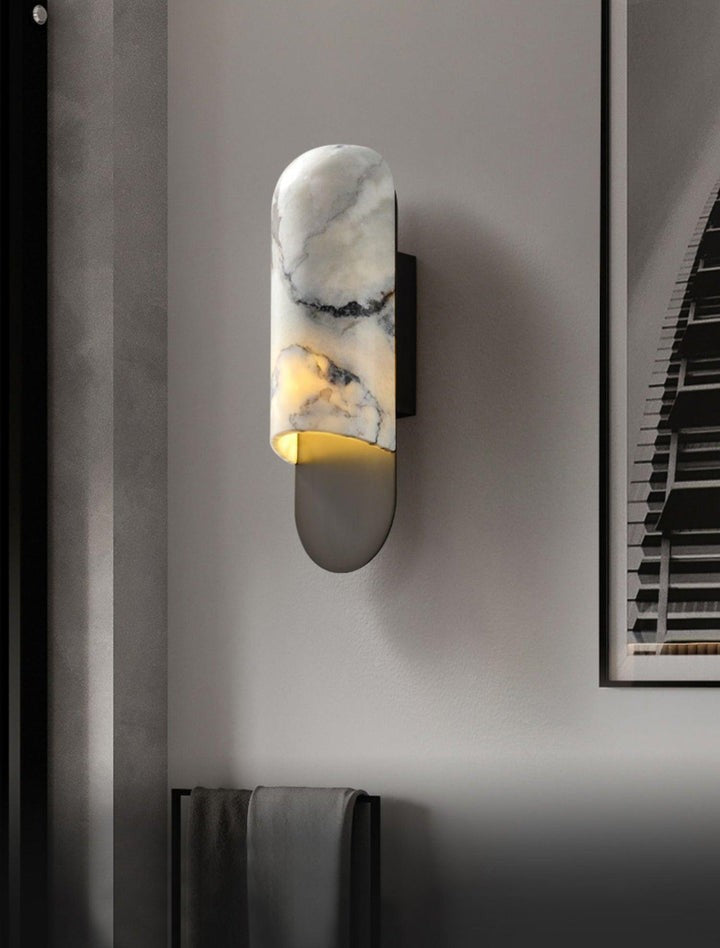 White Marble & Gold Metal LED Wall Light Sconce