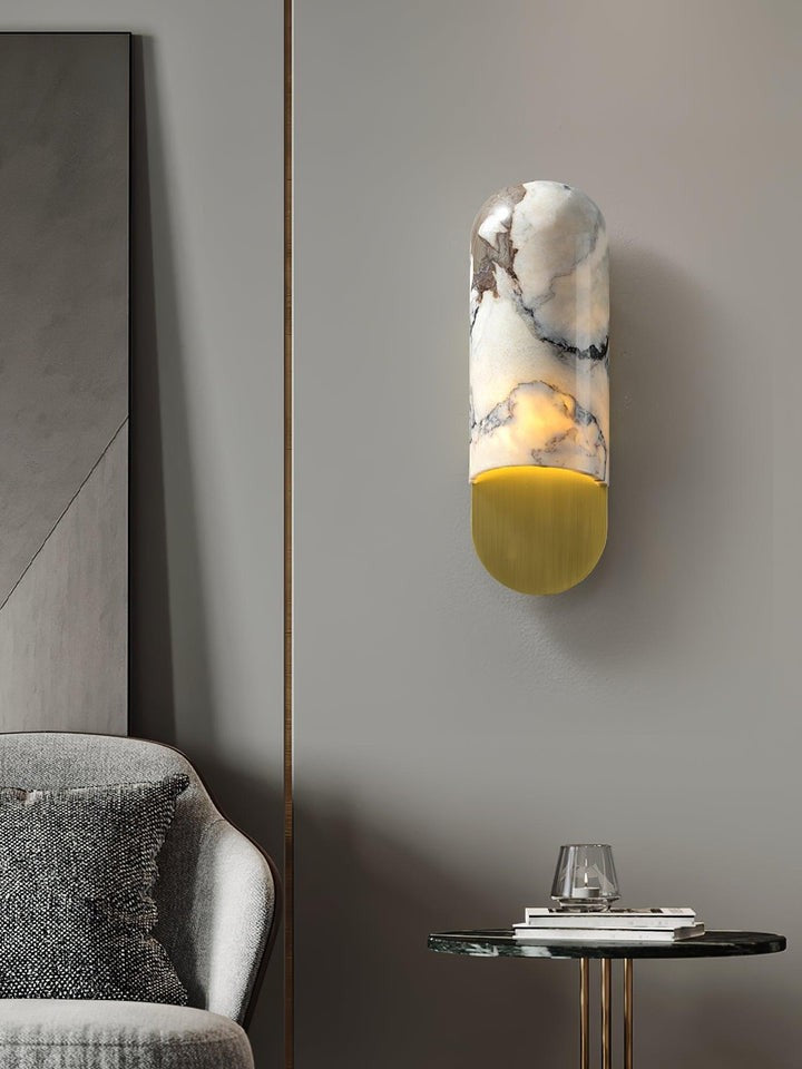 White Marble & Gold Metal LED Wall Light Sconce