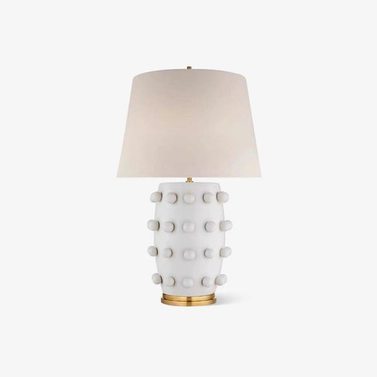 White Polka Dot Ceramic Table Lamp with Brass Accents