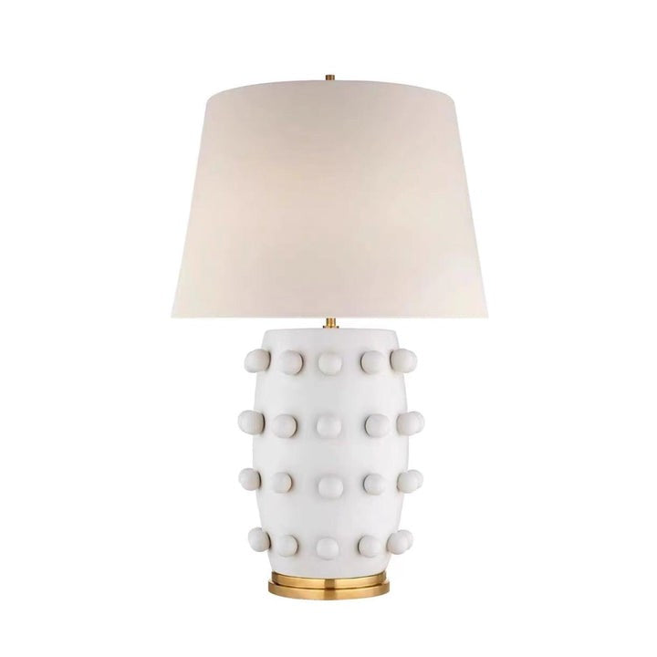 White Polka Dot Ceramic Table Lamp with Brass Accents