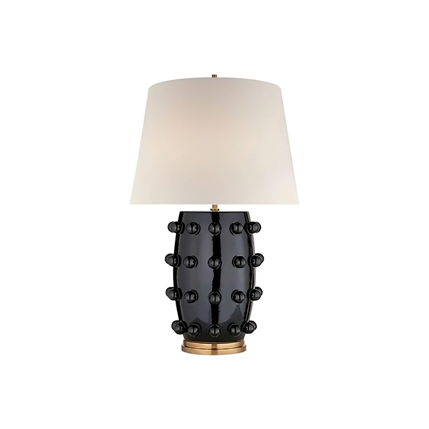 White Polka Dot Ceramic Table Lamp with Brass Accents