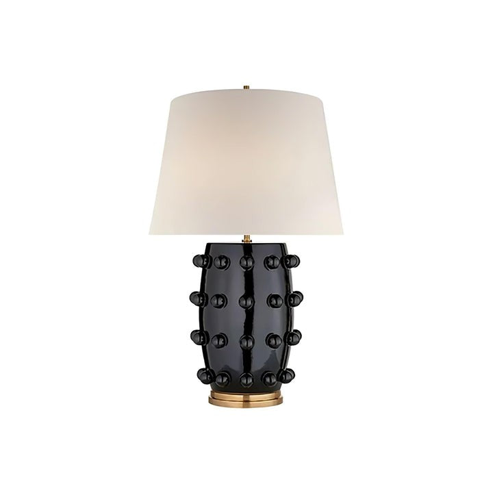 White Polka Dot Ceramic Table Lamp with Brass Accents