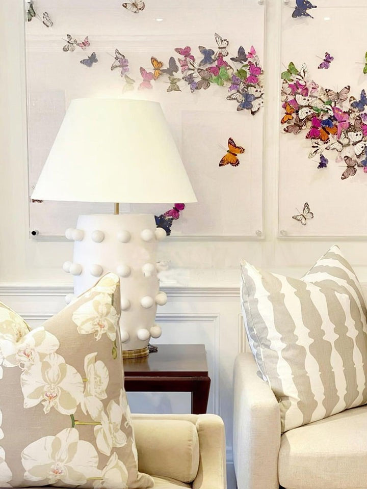 White Polka Dot Ceramic Table Lamp with Brass Accents