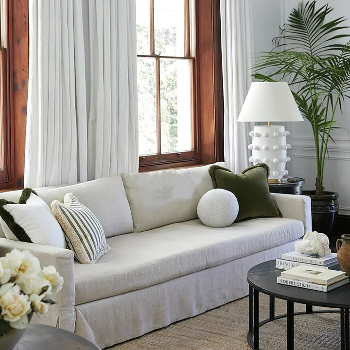 White Polka Dot Ceramic Table Lamp with Brass Accents