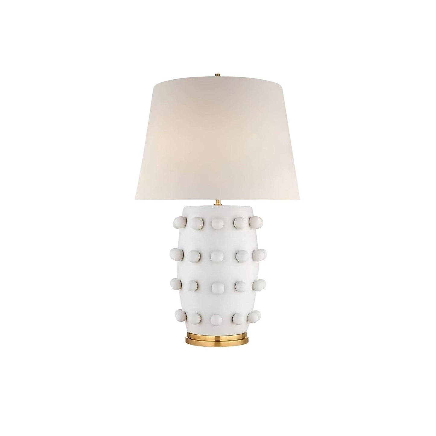 White Polka Dot Ceramic Table Lamp with Brass Accents