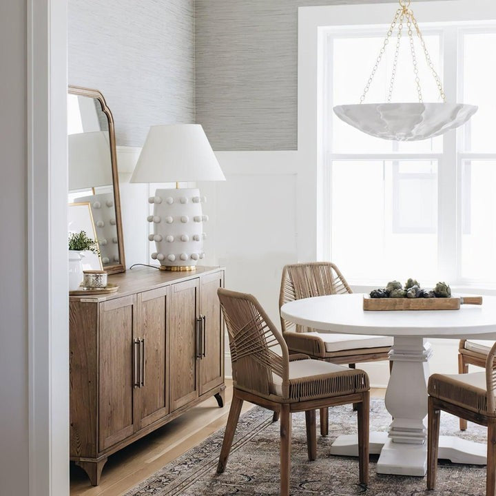 White Polka Dot Ceramic Table Lamp with Brass Accents