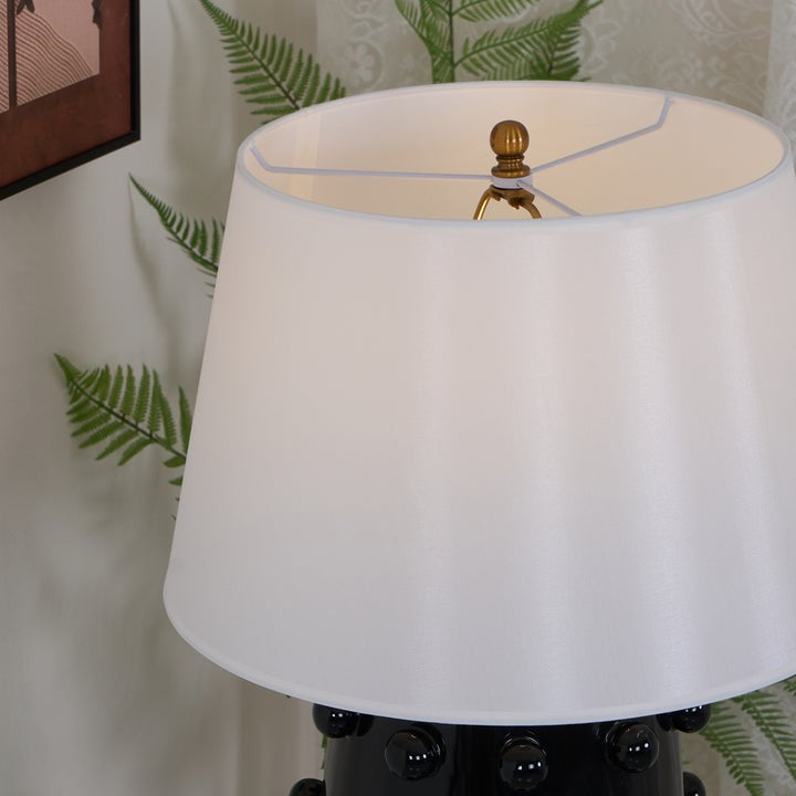 White Polka Dot Ceramic Table Lamp with Brass Accents