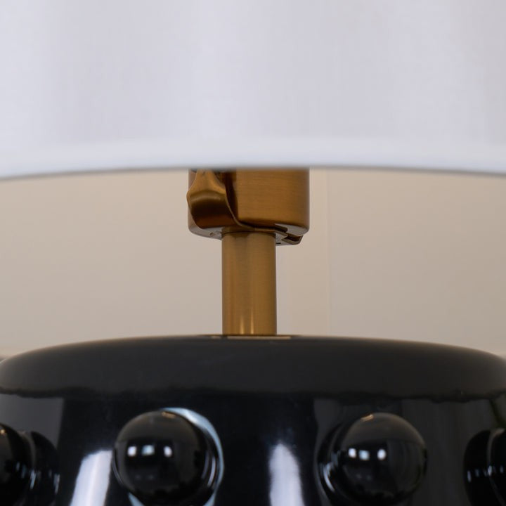White Polka Dot Ceramic Table Lamp with Brass Accents